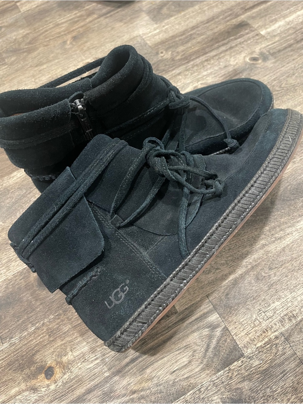 UGG Women’s Reid Black Suede High Top Boots Booties Size 8 Side Zip Lace Up